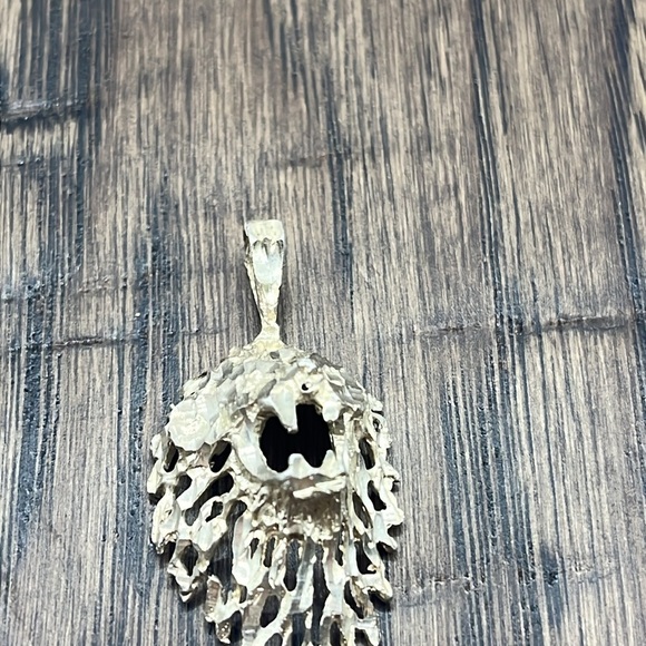 Artisan Lion Head Pendant Sterling Silver Diamond Cut Textured Lion Necklace - Picture 5 of 14